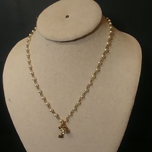 John Wind Pearl Chain Necklace Key Crystal Pendant